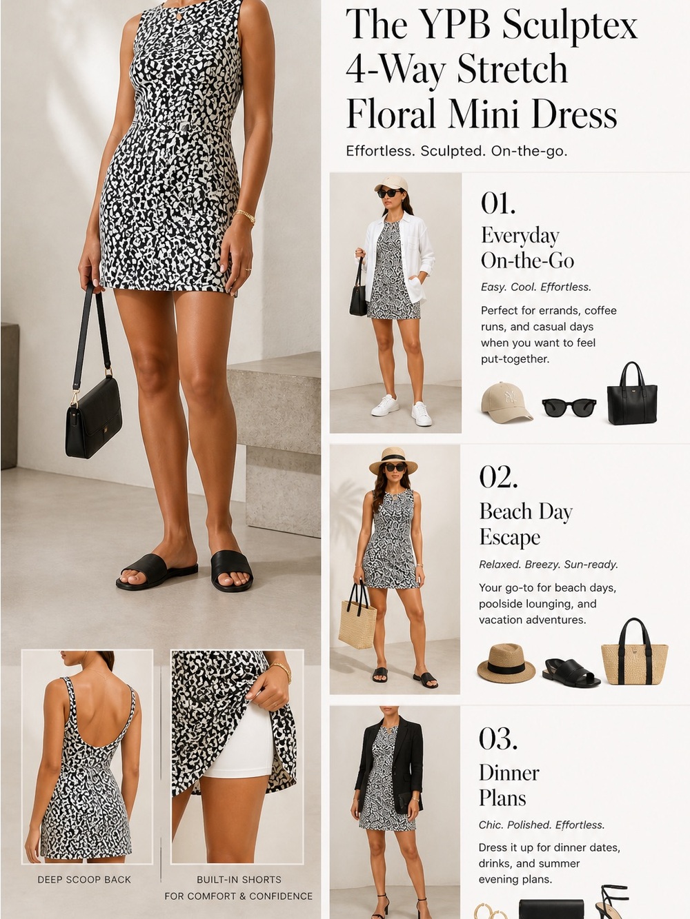 Abercrombie & Fitch Black and White Floral Print Mini Dress